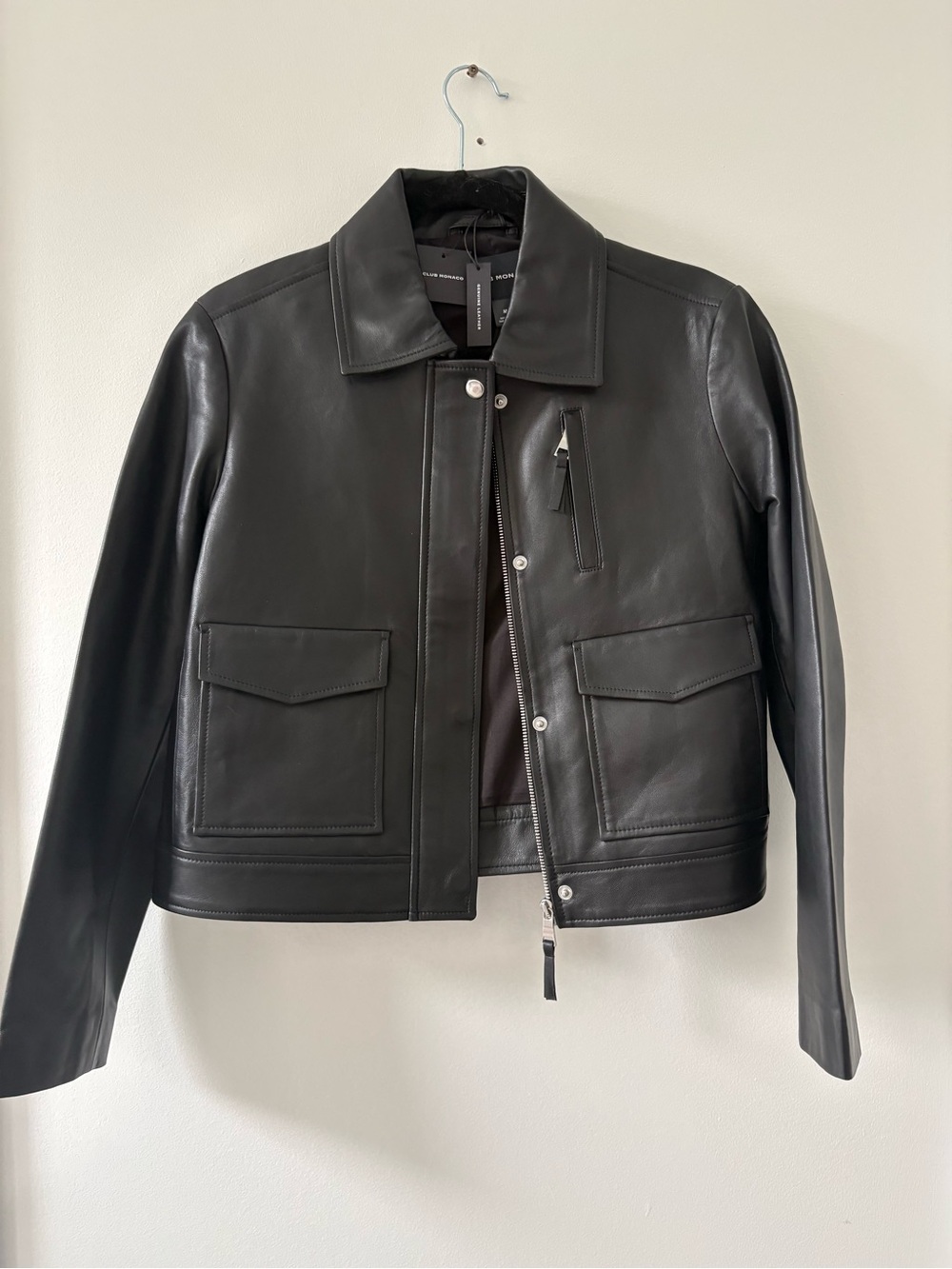 monaco Black Leather Zip-Front Jacket
